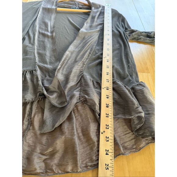 Piazza del Tempio Made in Italy Silk Blend Ruffle Hem Cardigan – Taupe, Size M - Picture 5 of 11